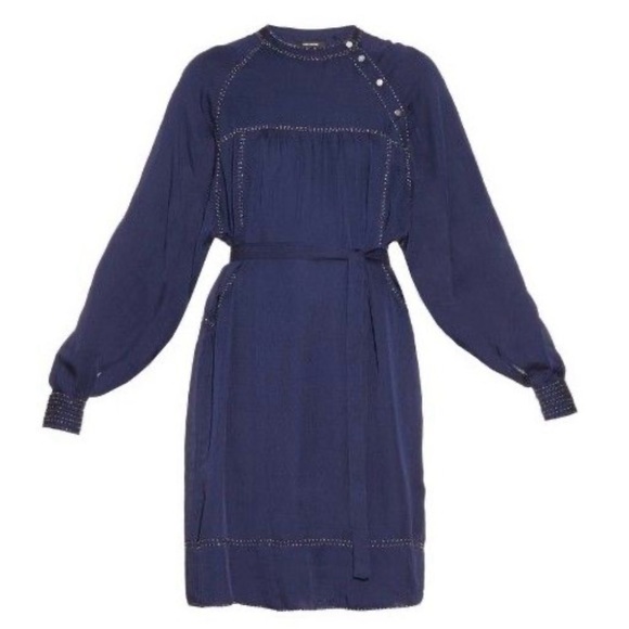 Isabel Marant Beaded Georgette Adele Shirt Dress Navy Blue Runway Fall 2015 - Picture 10 of 16